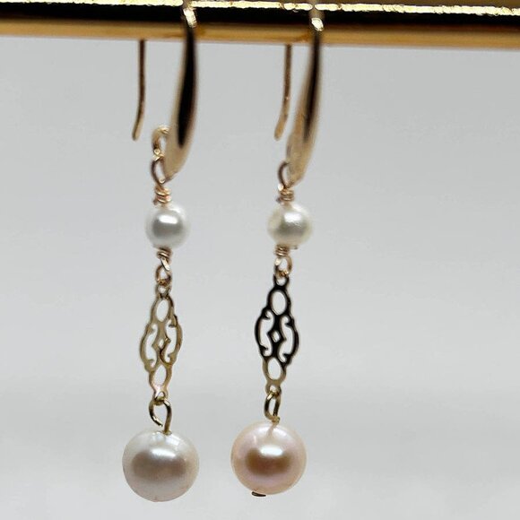 Pearl, And Gold Plated, Dangle Earrings - Picture 3 of 3